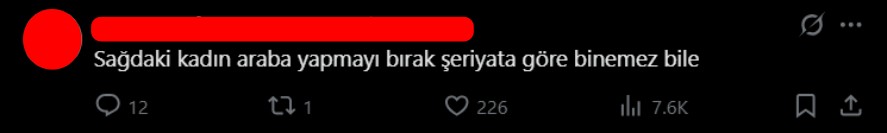 Sağdaki kadın araba yapmayı bırak şeriyata göre binemez bile